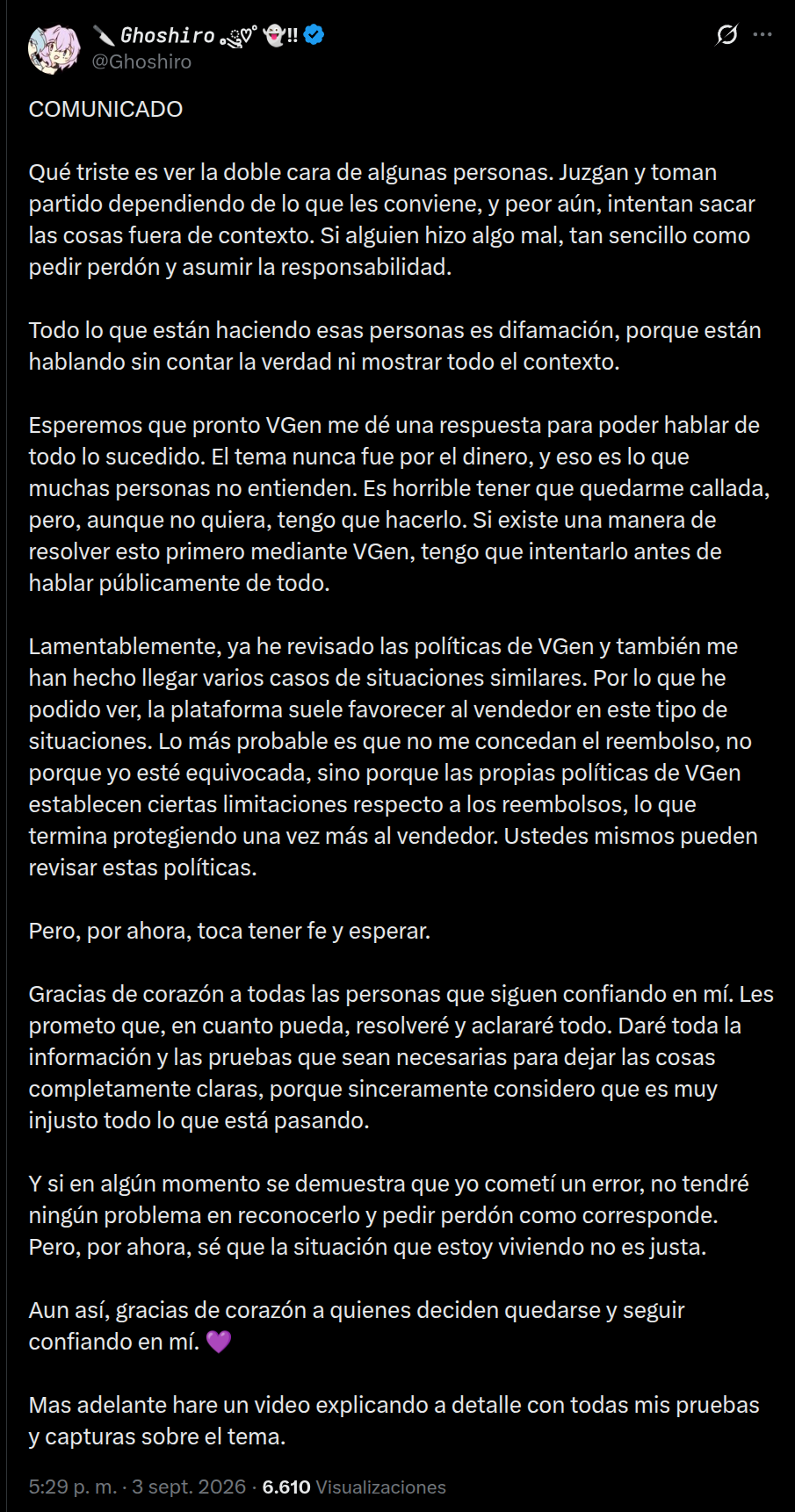 El comunicado de Ghoshiro