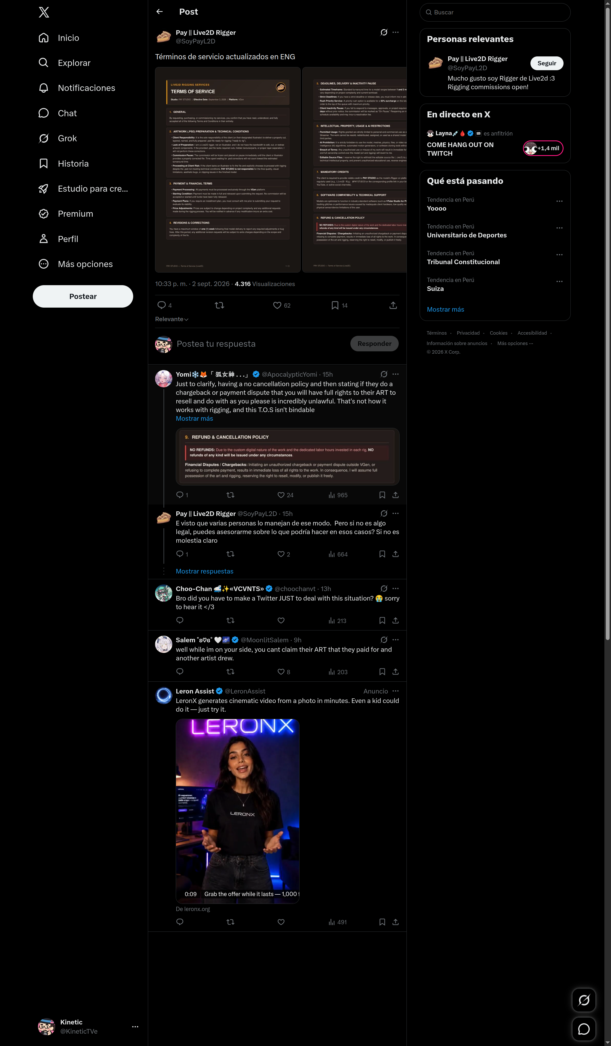 TOS pantalla