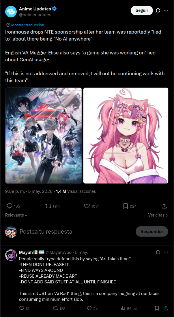 Post de Anime Updates sobre NTE