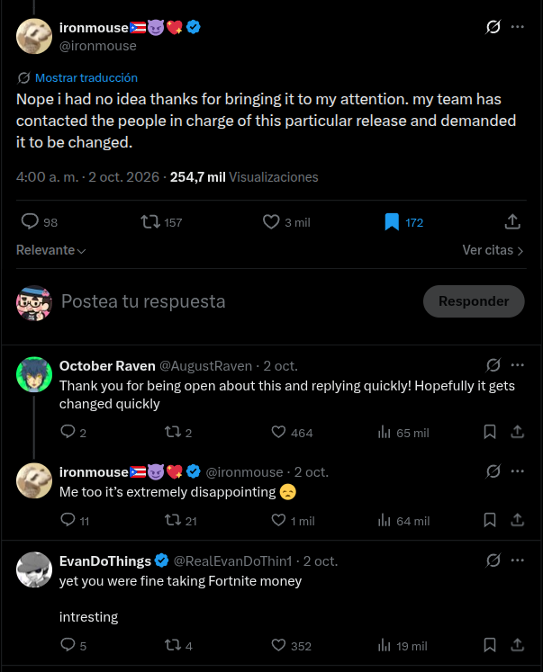 Respuesta de Ironmouse y el hilo