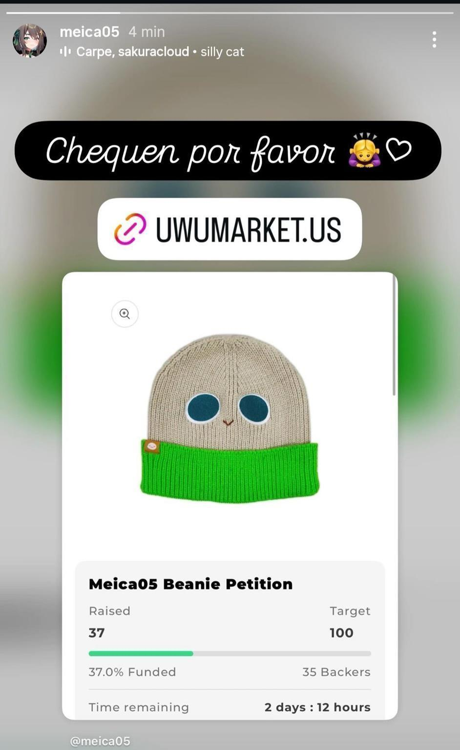 Beanie petition al 37%