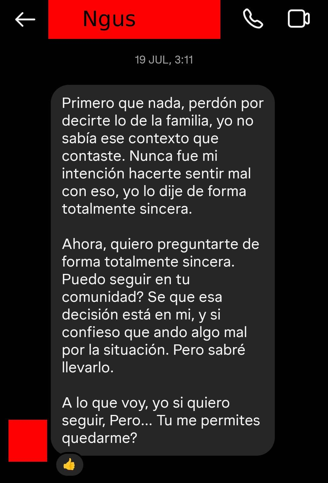 Ngus pidiendo disculpas