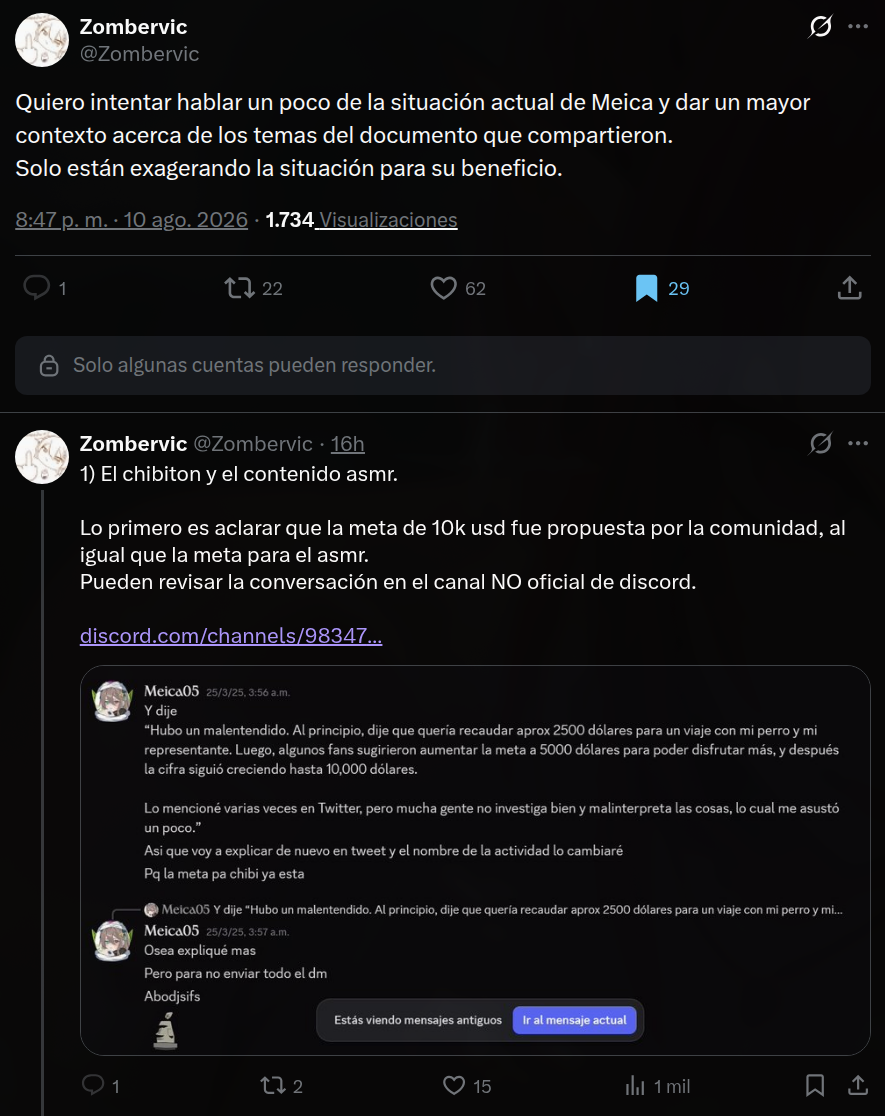 Post de Zombervic con el Discord de Meica explicando la meta