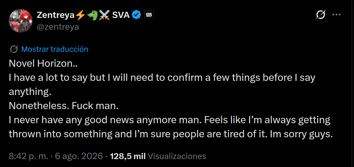 Post de Zentreya avisando que hablará