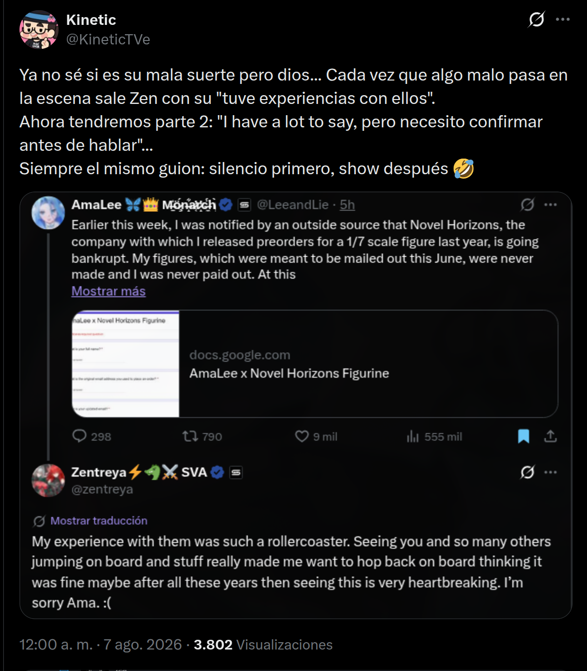 Post de Kine sobre el guion de Zentreya